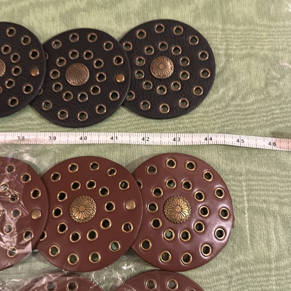 Round Boho Western BELT Medallion Dark Brown or Black Concho Disc PU Leather - Picture 6 of 10